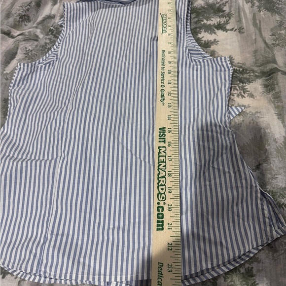 Nine West Blue and White Notched Collar Tie-Front Blouse - Picture 9 of 14